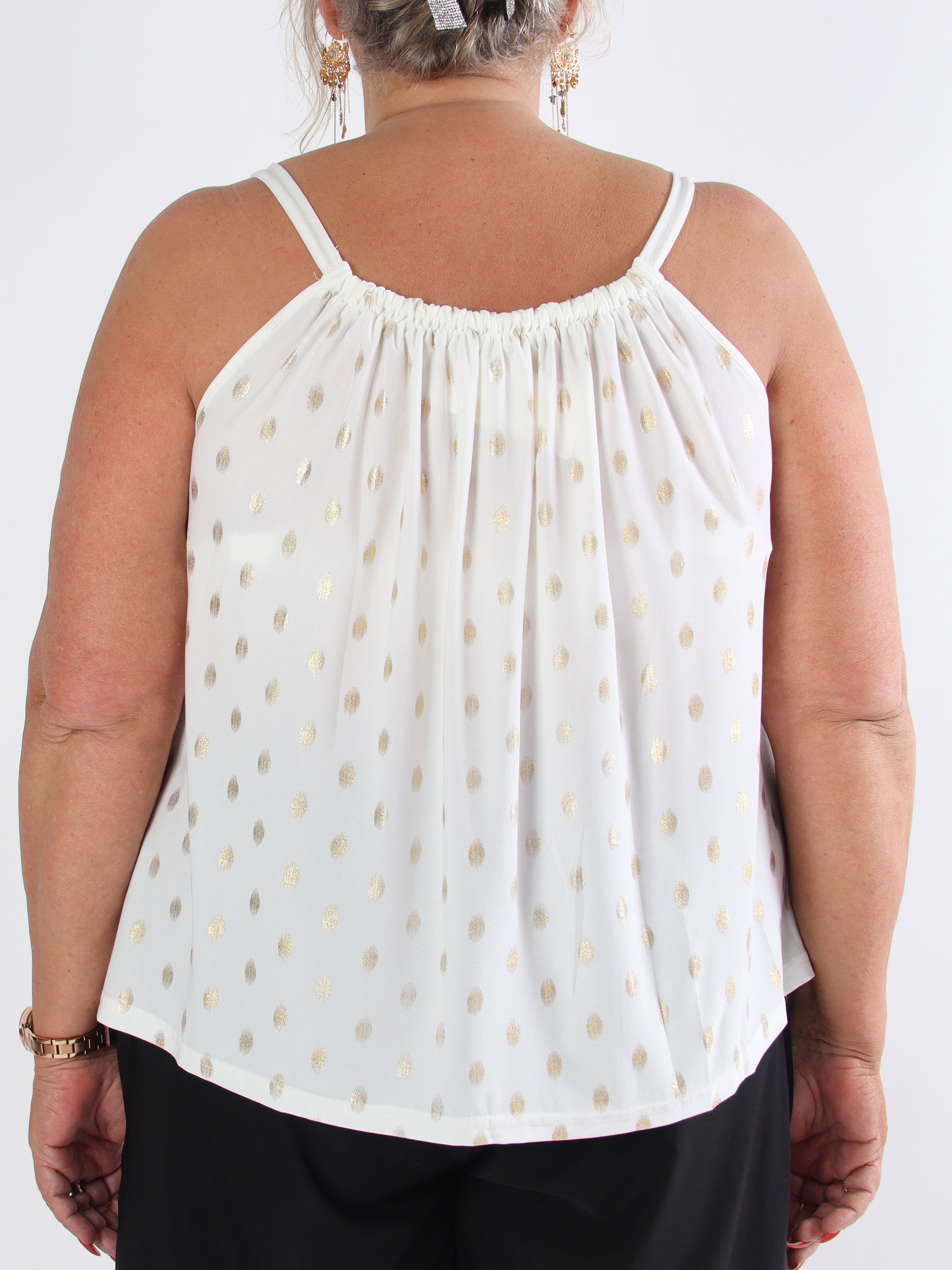 Sunlove Dot Top - Elastisk plus size stroptop med guld dutter